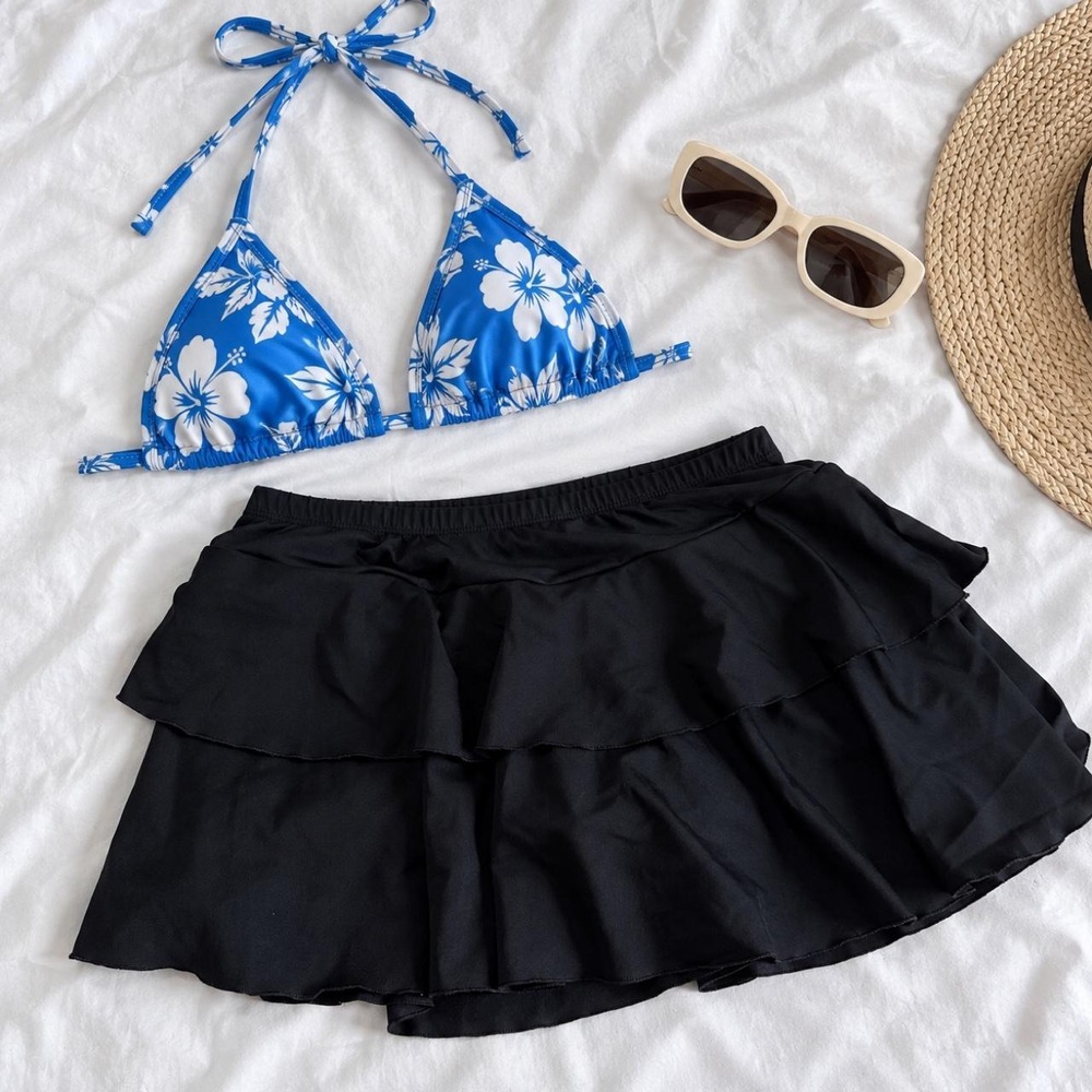 black ruffle swim skirt